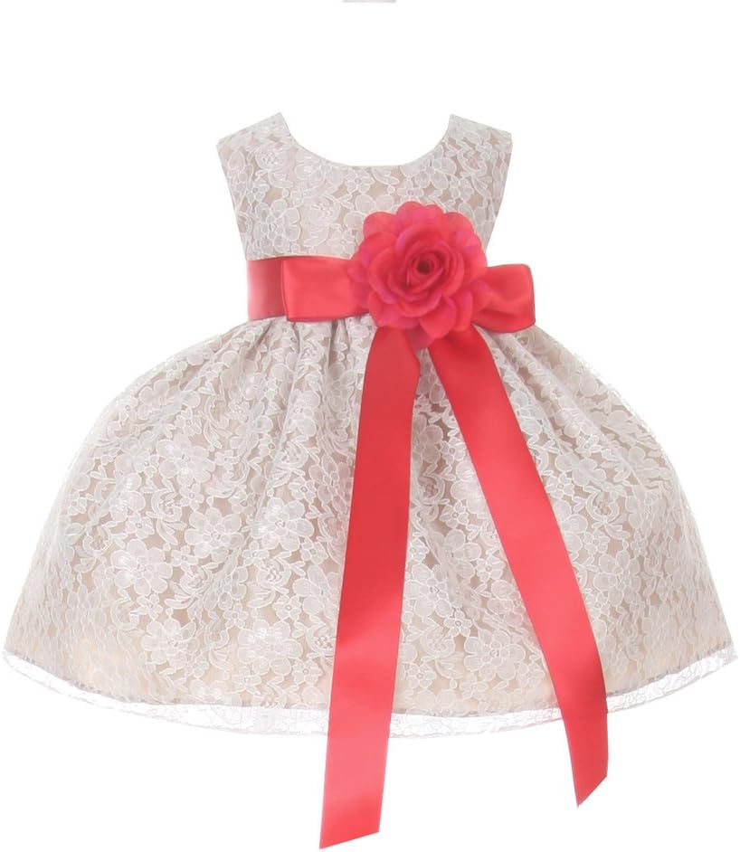 Cinderella Couture Baby Girls' Champagne Lace Flower Girl Dress & Flower Sash