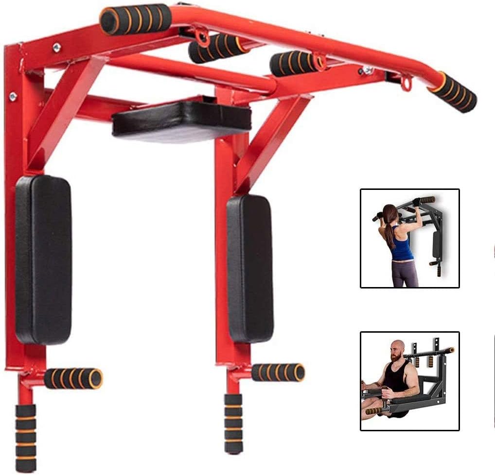 YFFSS Wall Mounted Pull Up Bar and Dip Station Multi-Grip Chin-Up Bar Dip Stands Compact Power Tower for Indoor Home Gym Workout Multifunctional Fitness Training Equipment