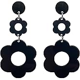 Fuvirou Acrylic Flower Earrings for Women Double Daisy Drop Earrings Boho Resin Flowers Floral Earrings Y2k Yellow White Flowers 60/70s Statement Earrings