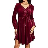 Jayscreate Women's V Neck Velvet Dress Tie Front Waist 2024 Ruffle Long Sleeve Wedding Guest Short Wrap Formal Dress