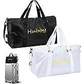 Kuabiz 2 Pcs Wifey Hubby Duffle Bag Set White Black Wedding Travel Bags Waterproof Honeymoon Travel Bags Weekender Tote Bag For Women Men Couple Bridal Shower Honeymoon Party Organizer Supplies