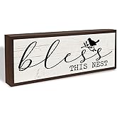 Farmhouse Home Decor, Bless This Nest Sign, Rustic Framed Wooden Block, Wall Decors Art, Front Door Porch Hallway Decors, Housewarming Gift for Christian 9.5x3.1x1 inches