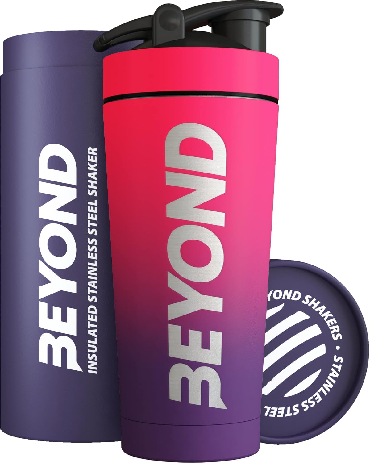 Beyond Shakers Insulated Metal Protein Shaker, Stainless Steel Supplement Bottle - BPA Free for Gym 735ml in Pink & Purple — image 1