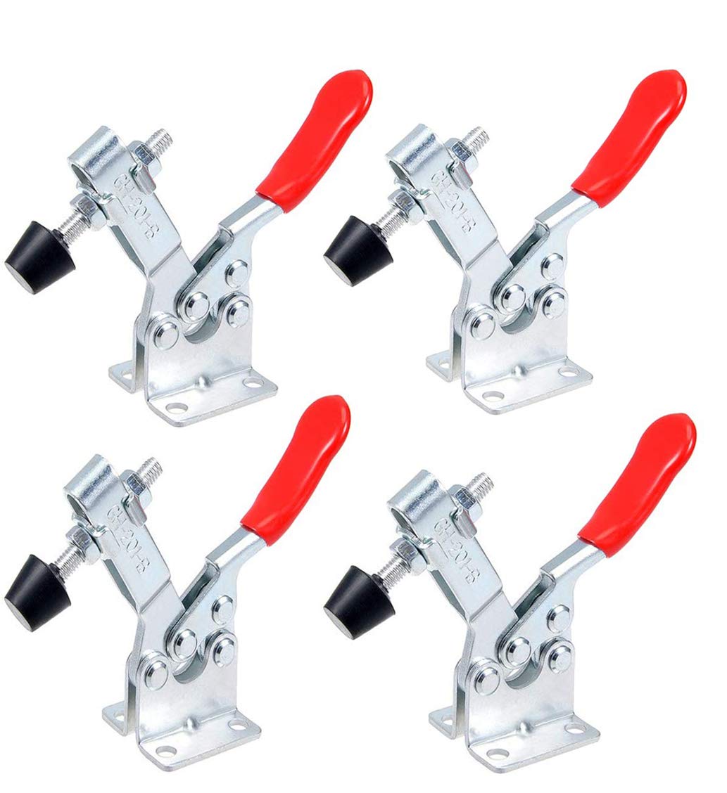 Linseray 4Pcs Hand Tool Toggle Clamp Antislip Red Horizontal Clamp 201-B 200Lbs Quick Release Tool for Machine Operation, Woodworking, Welding, Molding