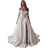 Boho Wedding Dress for Bride Mermaid Lace Applique Beach Bridal Gowns BOFD5