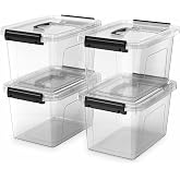 YYXB 4 Pack Plastic Storage Bins with Lids and Handle, Clear Plastic Latching Box for Storage, Stackable Storage Containers for Organizing, 5 Quart