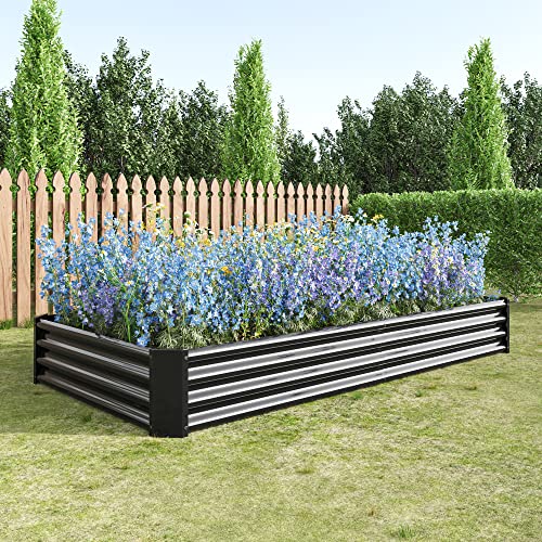 FOUBAM Galvanized Raised Garden Bed for Vegetables,Planter Raised Garden Boxes Outdoor,Metal Raised Garden Beds Steel Kit for Vegetables Flower Herb Patio Black Rectangle