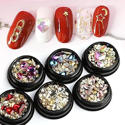 Amazon Com Cattie Girl 6 Boxes Ab Holographic Heart Nail Stone