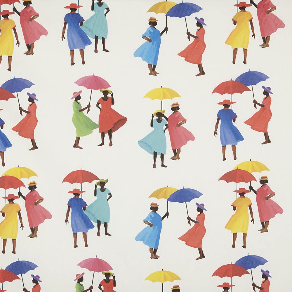 Kt KILOtela - Digital Printed Canvas Fabric, Upholstery, Cushions, Curtains, Half Panama Cotton, 100 cm Length x 140 cm Width | Women's Parasol Umbrella Yadira – Multicoloured ─ 1 Metre