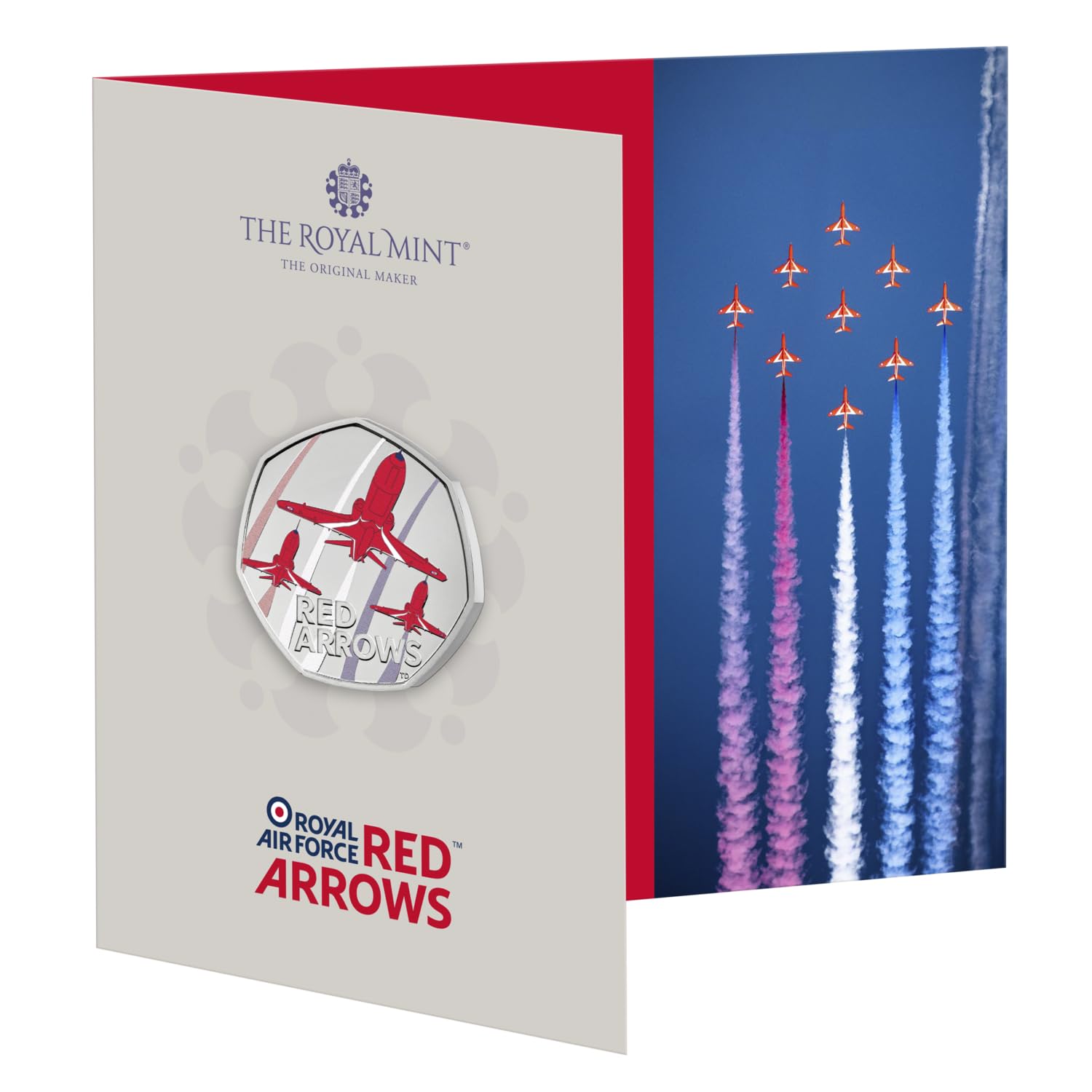 The Royal Mint - The Red Arrows 2025 UK 50p Brilliant Uncirculated Colour Coin - Celebrating the Legacy of The Red Arrows, A Gift for Fans of Aviation