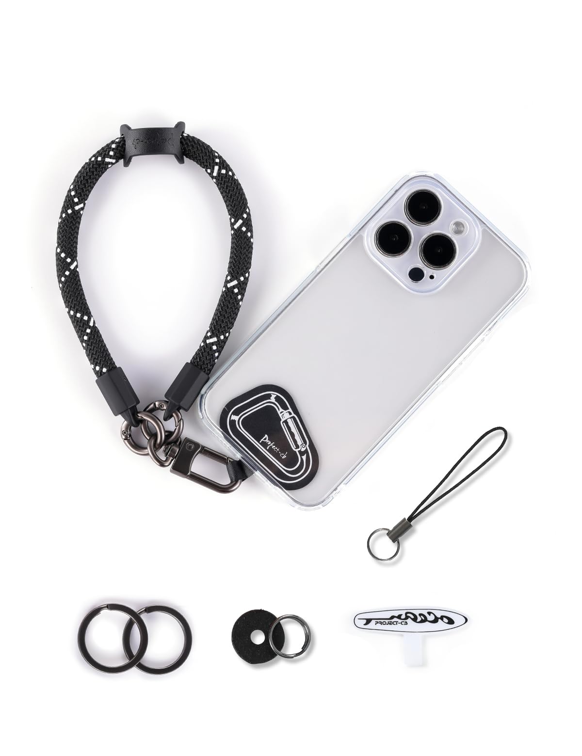 project-cb Hand Wrist Phone Strap,Tether Tab 2,Cell Phone Case Holder,Wristlet Strap for Camera,Lanyard Patch (Blackshadow, 40cm)