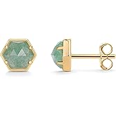 PAVOI 14K Gold Plated Hexagon Gemstone Stud Earrings for Women | Natural Birthstone Earring Pair