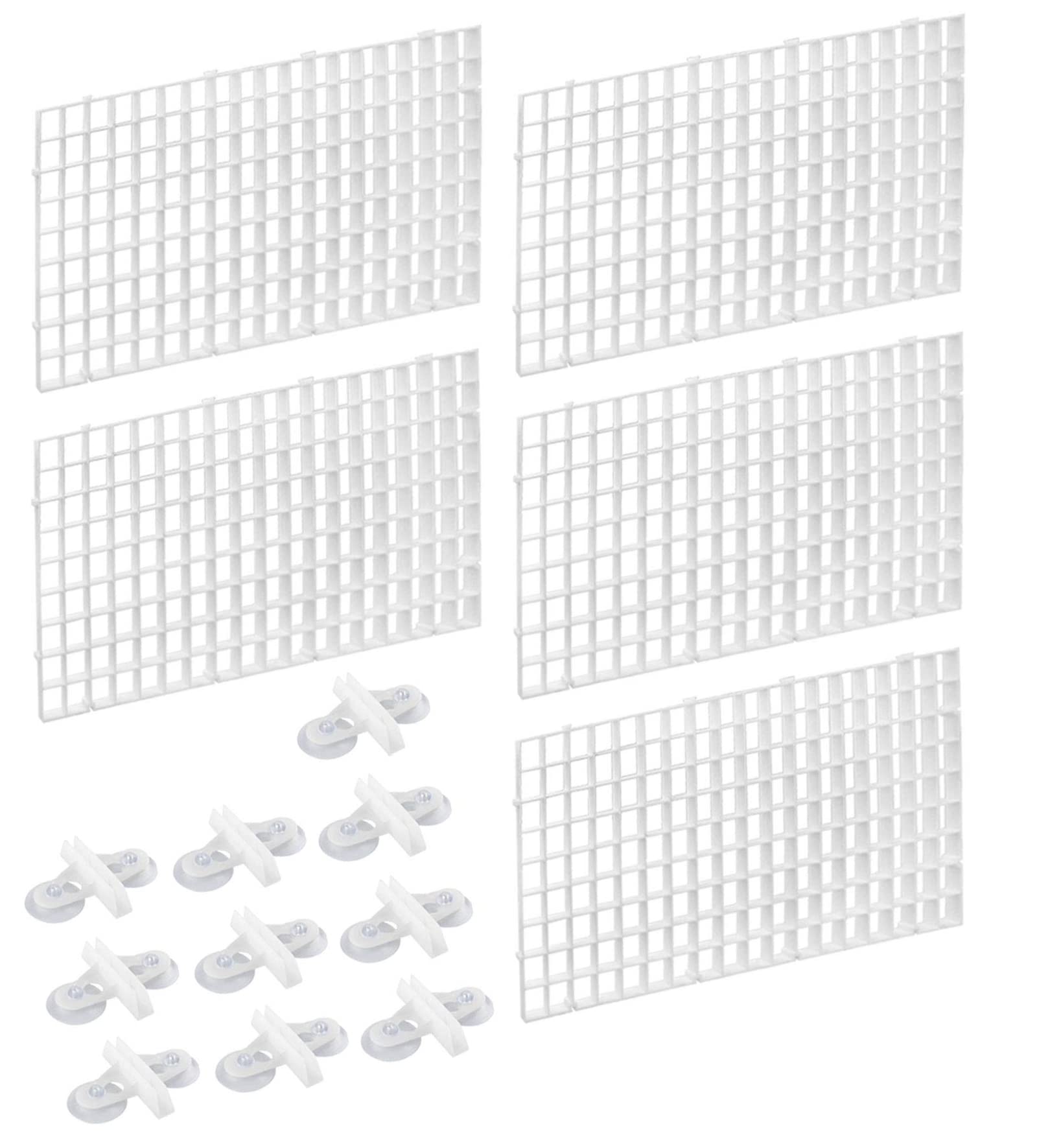 WANGCL 5Pcs Aquarium Divider Fish Tank Divider, Aquarium Filter Grids Aquarium Separation Grid Tray Isolation Board Grid with 10Pcs Sucker Clips-White