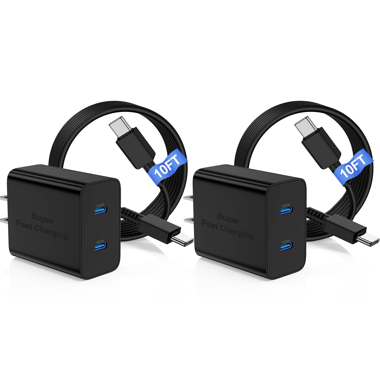 45W Dual Port Super Fast Charger with Long USB C to C Cable 10ft,Type C Wall Charger Block and Android Phone Charging Cord for Samsung Galaxy S25 Ultra/S25+/S24+/S24 Plus/S23+/S22+/S21/S20/Note 20/10+