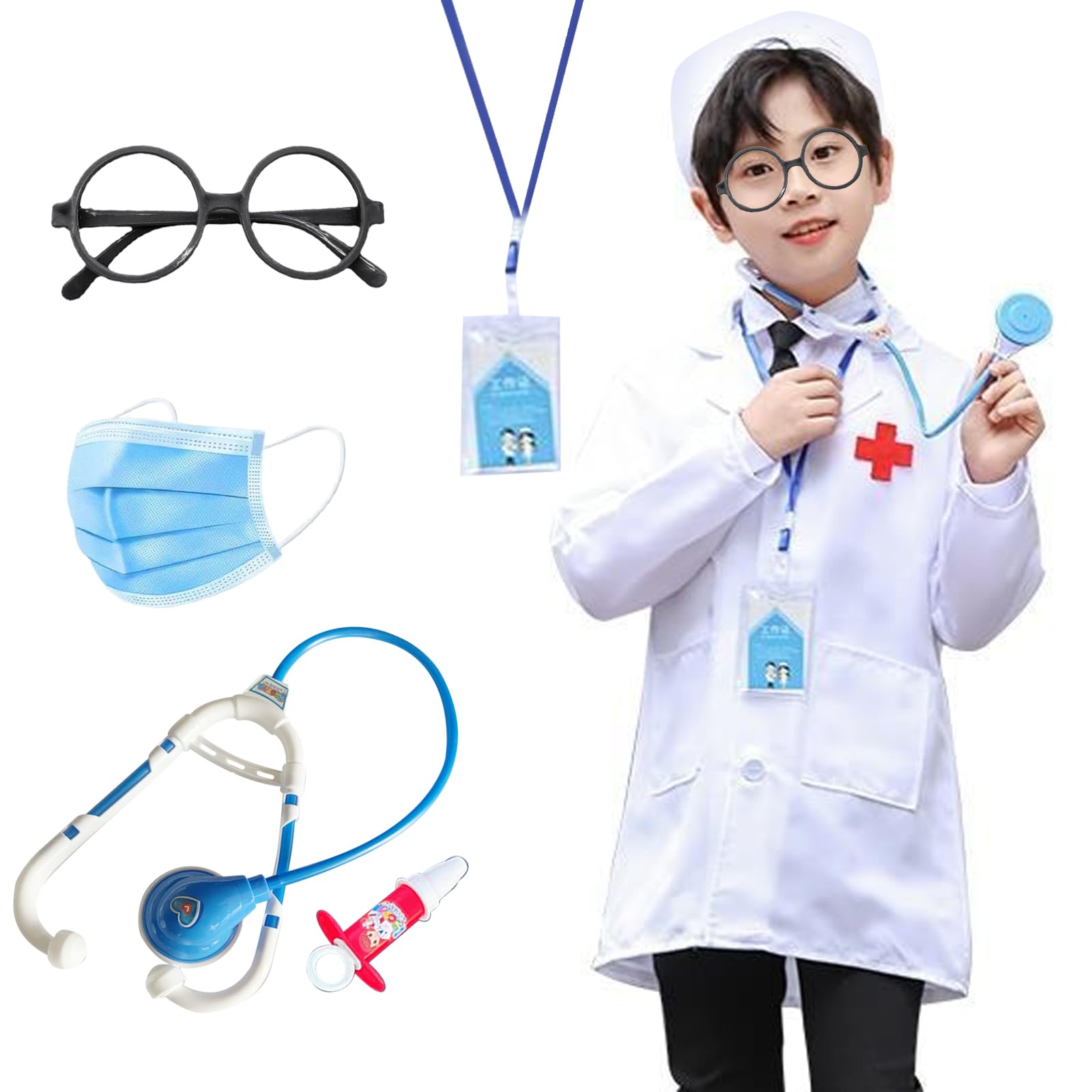 DKDDSSS Doctor Set for Kids, Costume Set With Syringe, Stethoscope and Coat, Role Play Toys Dress Up Kit for 3+ Year Old Boys and Girls