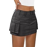 LILLUSORY Women Cargo Mini Skirt Denim Jean Dress with Pocket