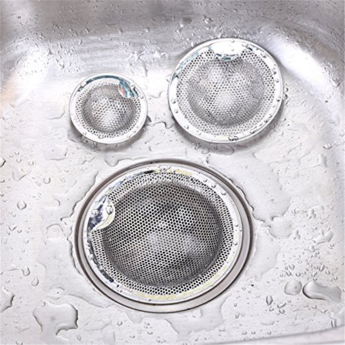 Stainless Steel Filter Screen, TiTCool Kitchen Water Sink Strainer Cover Floor Drain Plug Bath Hair Catcher Drain Plug (Silver, S)