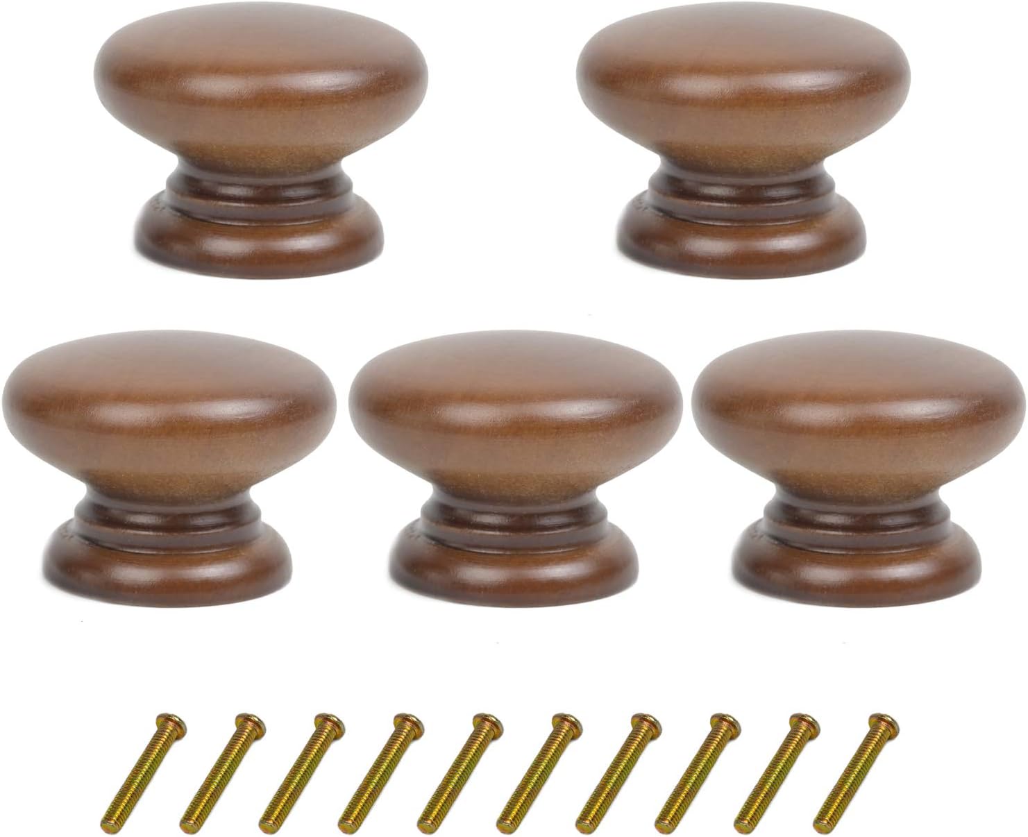 5 Pack Round Wood Drawer Knobs Walnut Finished Kitchen Pulls