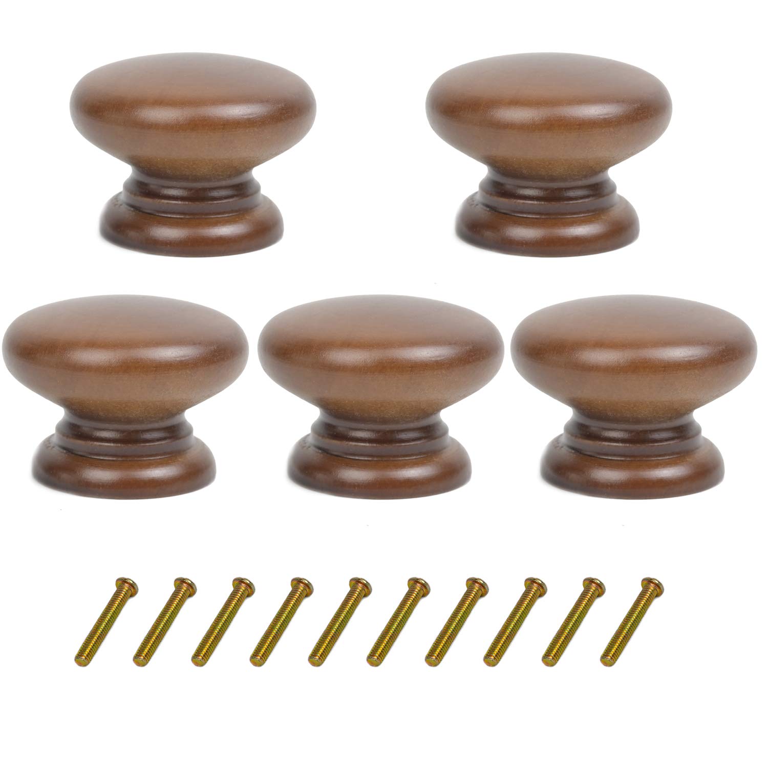 Mysummer 5 Pack Round Wood Drawer Knobs Walnut Finished Kitchen Cabinet Pulls Handles Hardware for Kitchen Cabinets Furniture Dresser Wardrobe Cupboard Drawer Pulls Knobs 33x25mm/1.3x0.98inch(DiaxH)