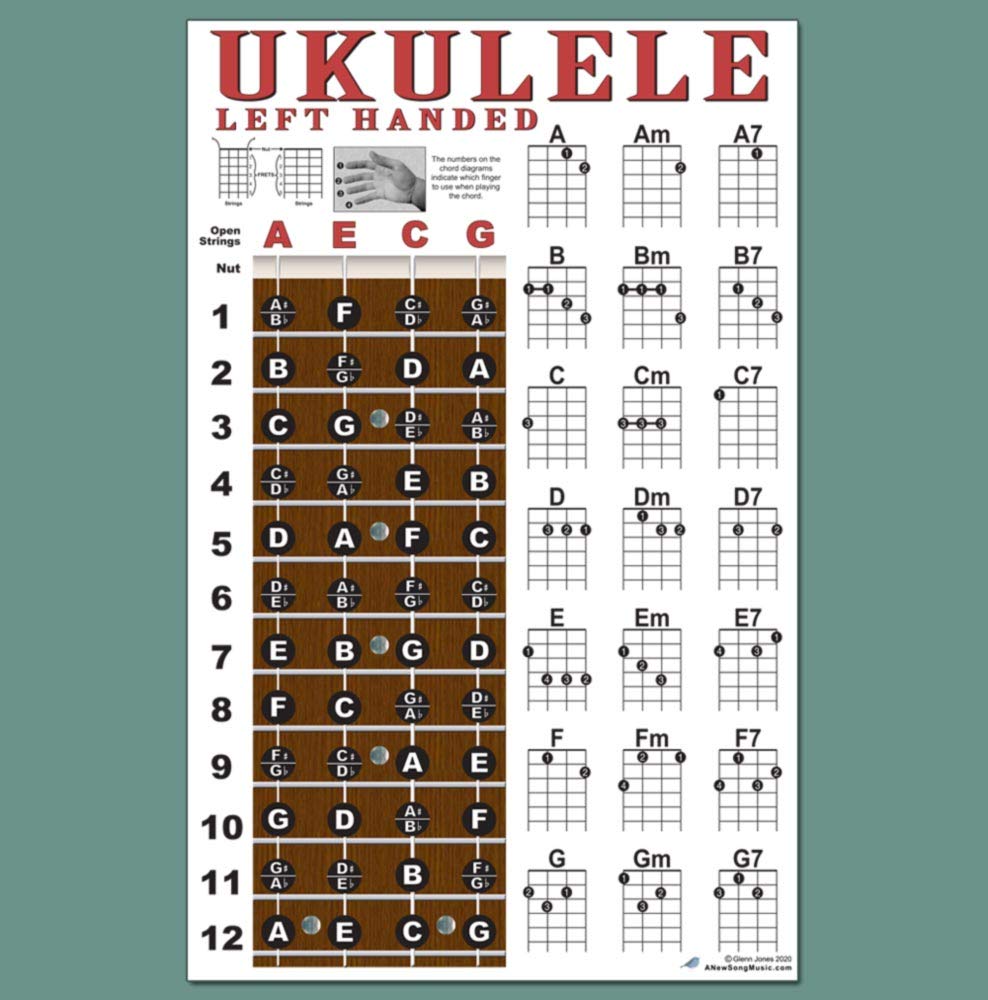 Buy Left Handed Ukulele Fretboard & Easy Beginner Chord Chart