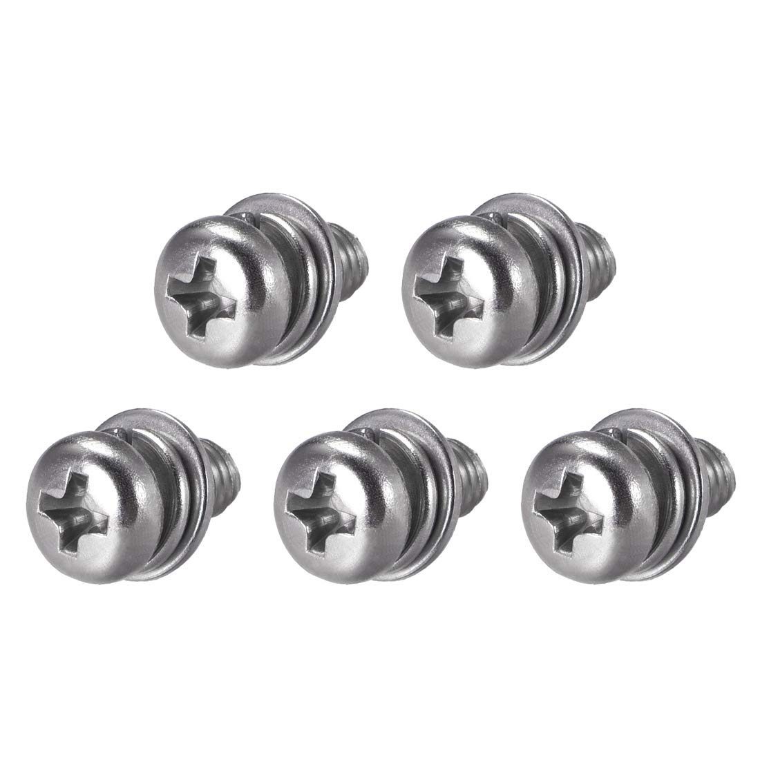 sourcing map M5 x 10mm Stainless Steel Phillips Pan Head Machine Screws Bolts Combine with Spring Washer and Plain Washers 5pcs