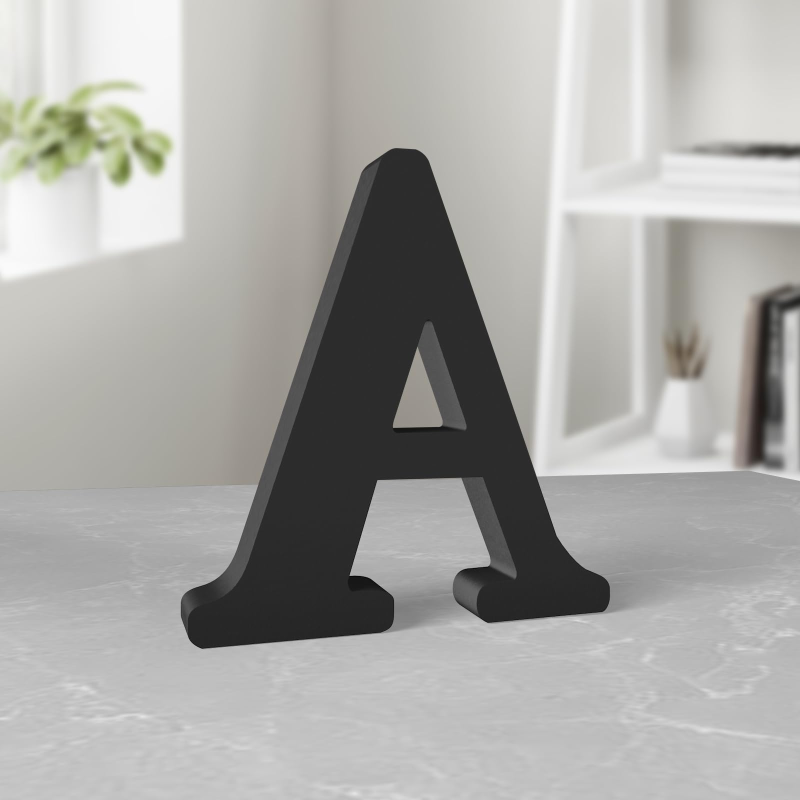 Aruatu 6 Inch Black Wood Letters for Wall Decor - Unfinished Decorative Standing Letter Slices for Sign Board Decoration, Craft, Home Party Projects (A)