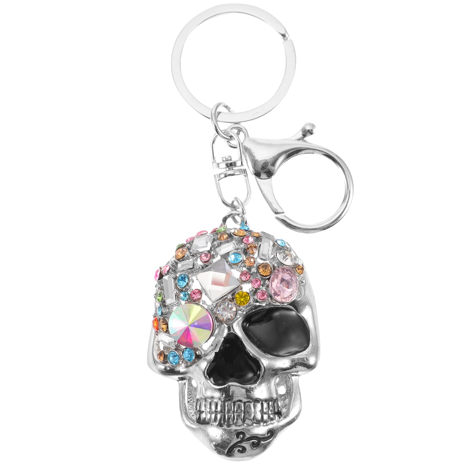 Amosfun Halloween Skull Keychains Skeleton Head Metalcar Keyring Pendant Bag Hanging Pendant for Halloween Accessories Gift Favors