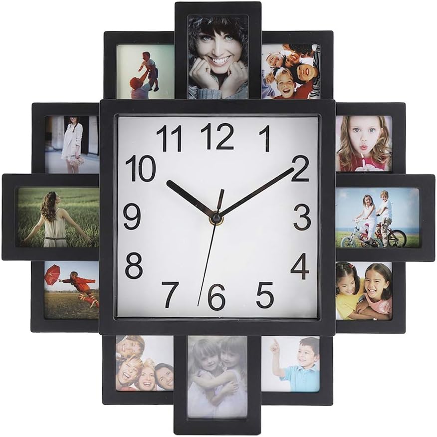 FTVOGUE DIY Frame Clock 2 in 1 Plastic Wall Clock + Photo Frame Black