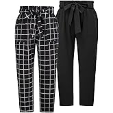 Hanna Nikole Women's Plus Size Elastic Waist Self-Tie Belted Pencil Pants Ankle Length Casual Pants with Pockets