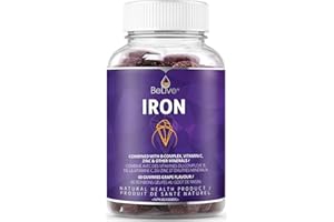 Iron Gummies Supplement with Vitamin C, A, Vitamins B Complex, Folate, Multivitamins for Women, Kids & Adults - Supports Ener