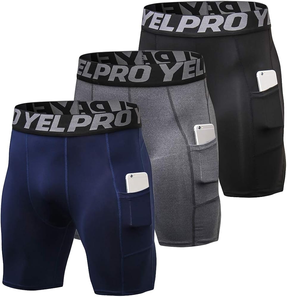 Lixada Men's Compression Shorts Pants Sports Baselayer Tights Active Workout Underwear Leggings with Pockets : Clothing
