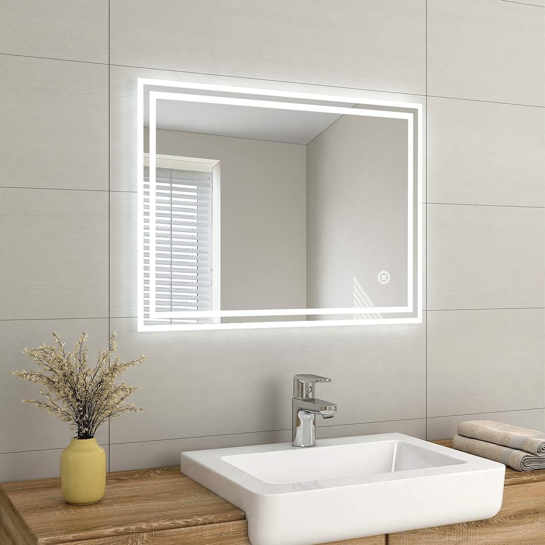 EMKE 800 X 600 mm LED Illuminated Bathroom Mirror with Lights and Demister Pad - Image 3
