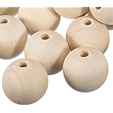 uxcell 20Pcs 50mm Natural Wood Spacer Beads, 10mm Large Hole Unfinished Round Wooden Beads for DIY Crafting, Jewelry Making Bracelets