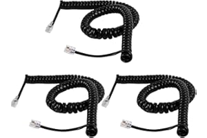 Rindion 3PCS Phone Cord for Landline, 10 Ft Uncoiled/1.2 Ft Coiled Telephone Cord, Universally Phone Cable for Use in Home or Office(Black)