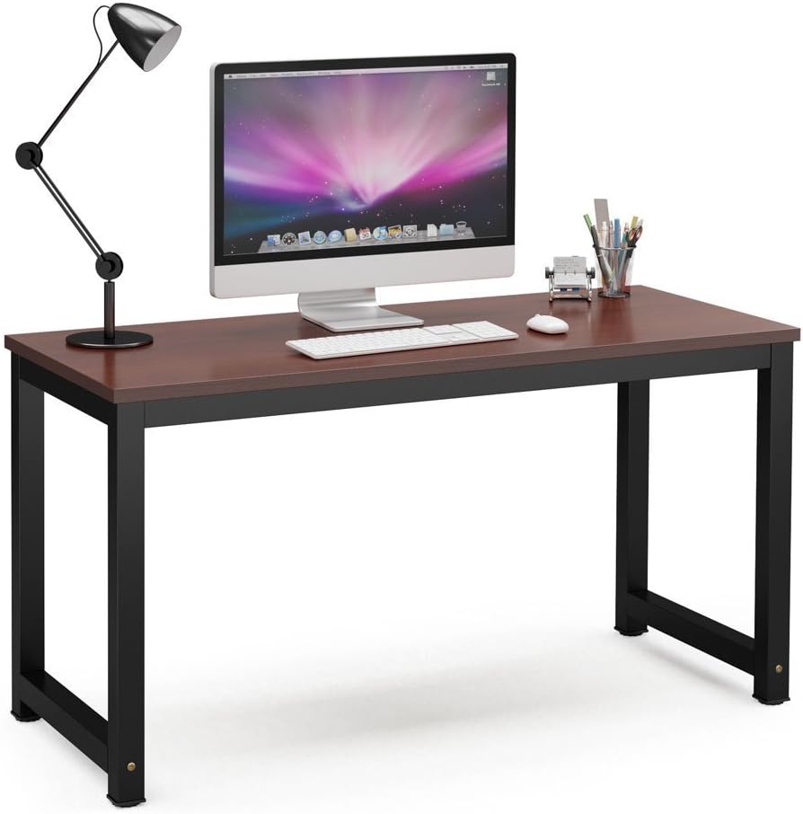 Tribesigns Computer Desk, 55 inch Large Office Desk Computer Table Study Writing Desk for Home Office, Black + White Leg: Furniture & Decor