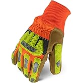 Ironclad Insulated Leather Cut A6; Winter Work Gloves, TPR Impact Protection, Machine Washable, High-Visibilty, (1 Pair), IEX-HVIP5-04-L