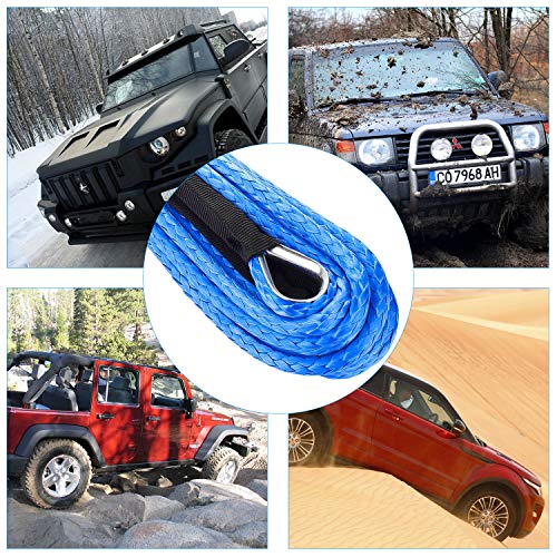 NELOMO 50'x3/16 Strong Durable Synthetic Winch Rope 5000-5500LBS Blue Fastness for ATV UTV KFI Vehicle Car Motorcycle (Blue, 3/16")