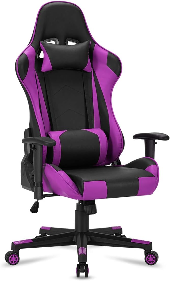 YOLENY Gaming Chair Computer Game Chair Office Chair Ergonomic High Back PC Desk Chair Height Adjustment Swivel Rocker with Headrest and Lumbar Support Lumbar Pillow,Purple