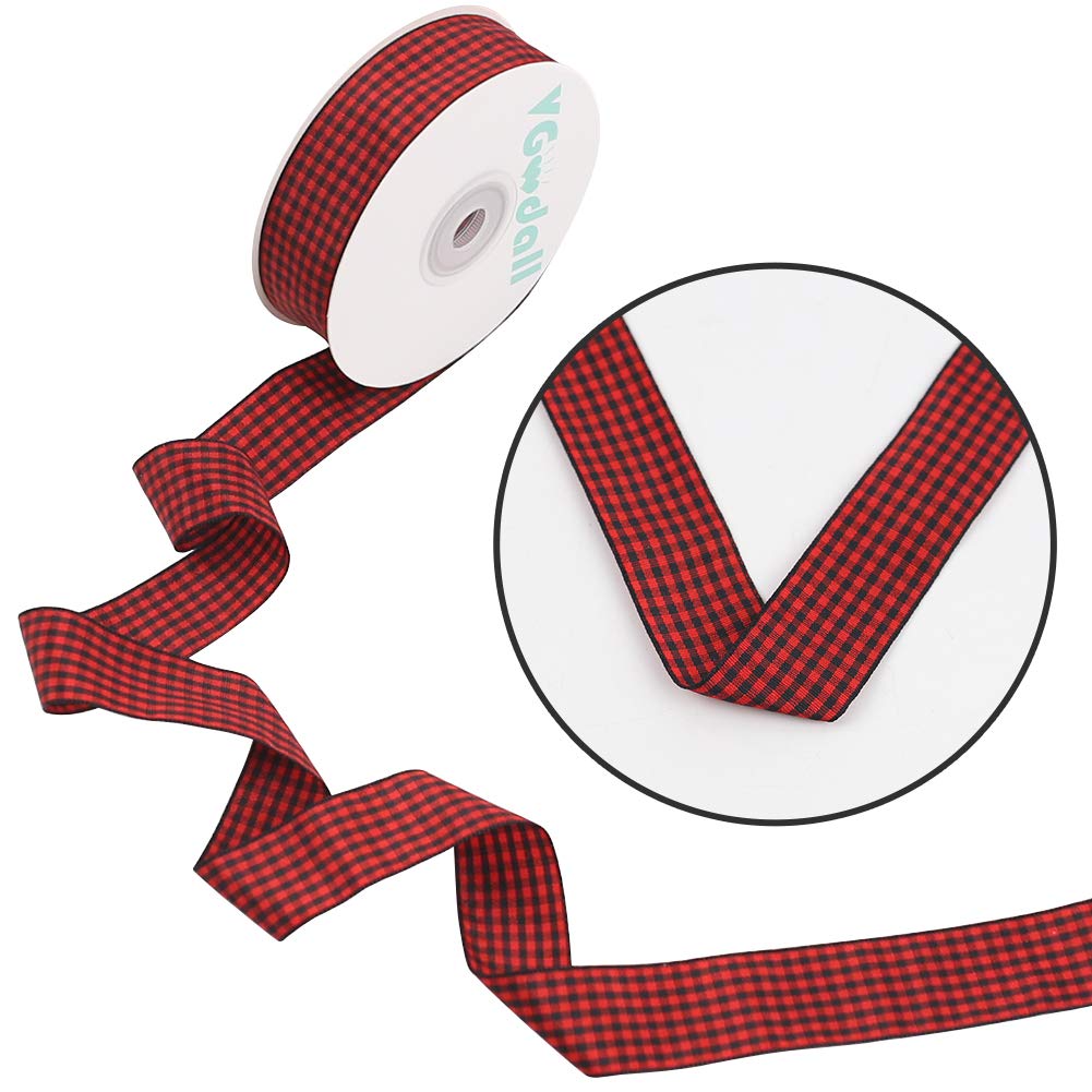 Buffalo Plaid Ribbon Decoration-25 Yards ×1 Inch Black Red Plaid Ribbon, Decorate Your House,Christmas Wreaths,Staircase and DIY Any Kind of Style You Like