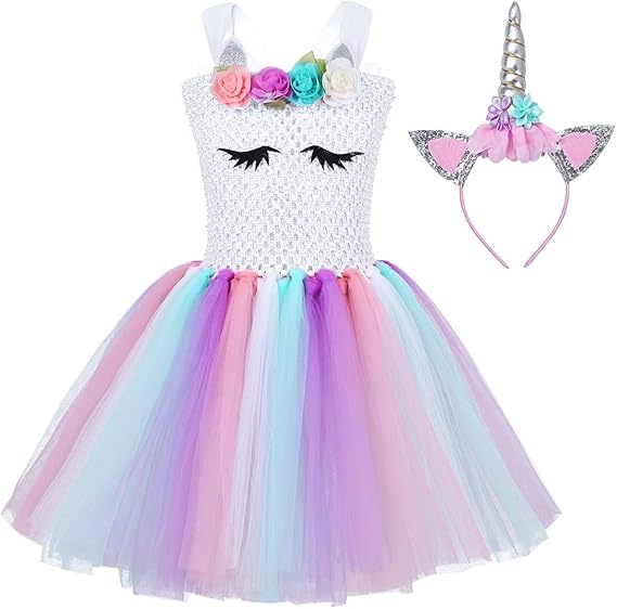iiniim Niña Vestido Princesa con Diadema Vestido Flor Unicornio Disfraz Conjunto Tutú Falda Tiara Arco Iris Halloween Traje de Cosplay Fiesta Carnaval Ceremonia Dress para Niñas: Amazon.es: Ropa y accesorios