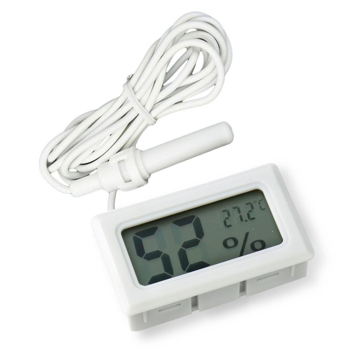 ARCELI 2-in-1 Digital LCD Embedded Thermometer Hygrometer with External for Reptile Incubator Aquarium Poultry - White