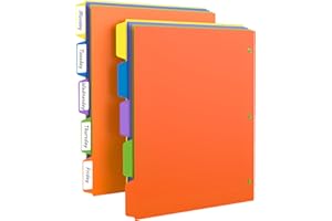 FUCDTEFC Binder Dividers with Tabs, 5 Tab Sturdy Plastic Dividers for 3 Ring Binder, Colorful Dividers for 3 Ring Binder Page Protectors, 3 Ring Binder Dividers with Tabs for School Office, 2 Set (10 Pcs)