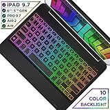 YEKBEE iPad Keyboard Case for iPad 2018 (6th Gen) - iPad 2017 (5th Gen) - iPad Pro 9.7 - iPad Air 2 & 1 - Thin & Light - 135&deg; Folding - Wireless/BT - Backlit 10 Color - iPad Case with Keyboard (Black)