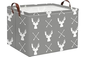 HIYAGON Baby Basket Cute Toy Bin for Boys and Girls Kids Storage Bin Organizer Box Gift Basket Empty Rectangular Deer Room Decor for Home(Grey deers)