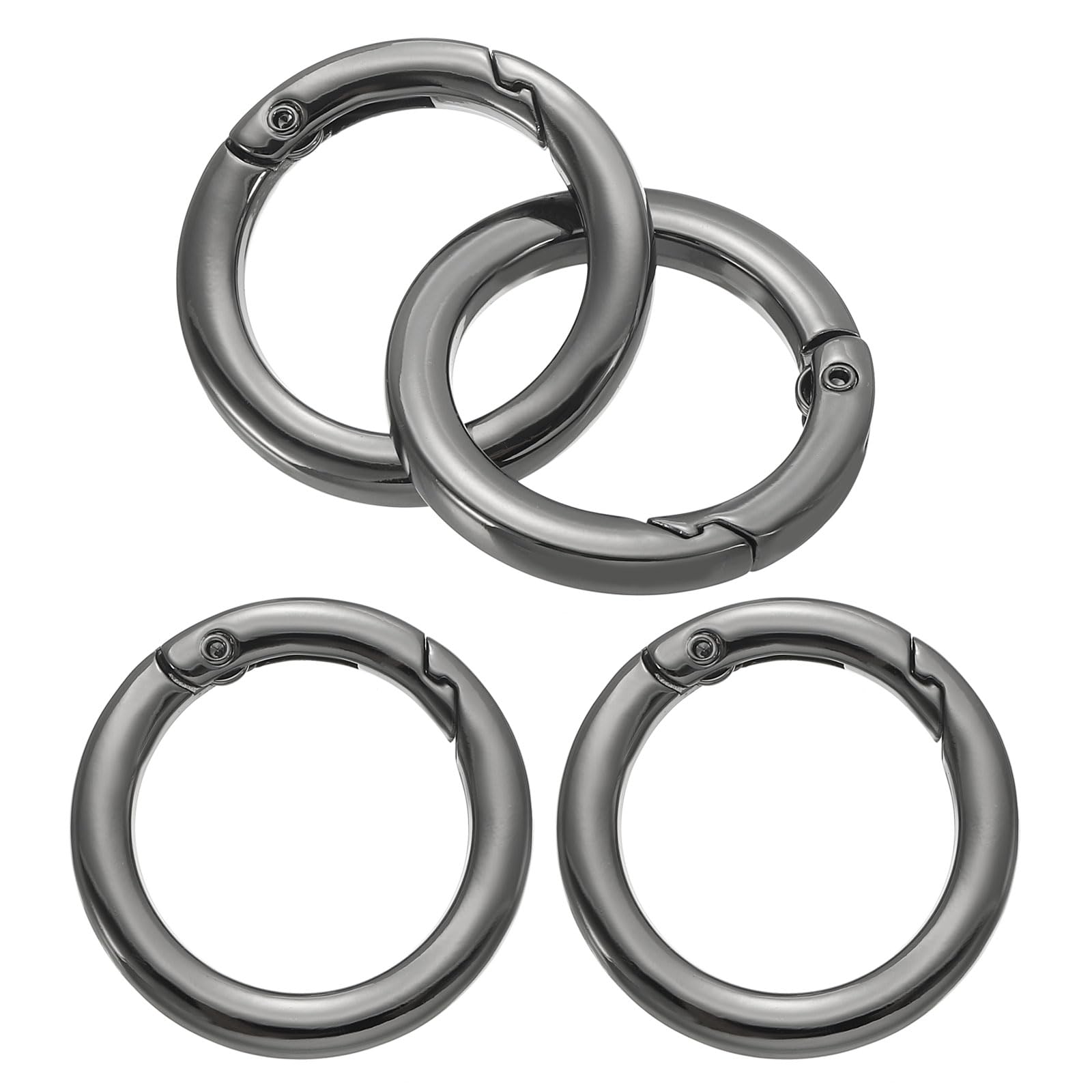 PATIKIL 34mm OD Flat Trigger Spring O Rings, 4 Pack Metal Round Clasp Clip Snap Spring Keyrings Hook Buckle for Purse Handbag Craft Making, Black