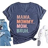 Mama Mommy Mom Bruh Tshirt Women Casual V-Neck Short Sleeve Tee Tops Funny Mom Shirt Mama Life T-Shirt