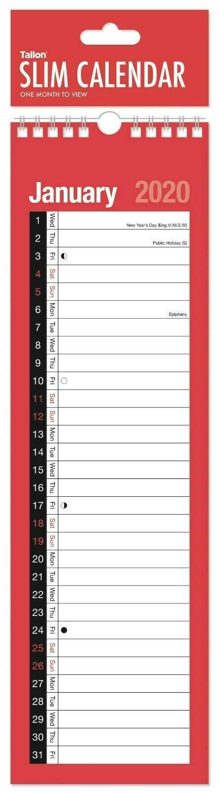 Tallon 2020 Slim Month To View Spiral Bound Wall Planner Calendar 3801
