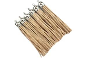 QIANHAILIZZ 20 Silver 3-1/2 Inch Faux Suede Tassel Charm Keychain Cellphone Straps D451 (Natural)