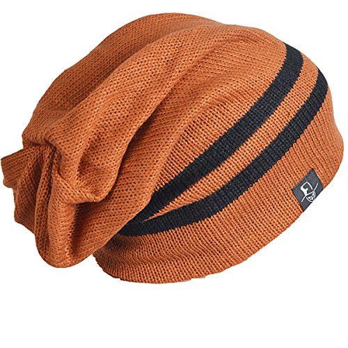 Men Reversible Slouchy Beanie Hat Unisex Skull Hat (B308-Rust)
