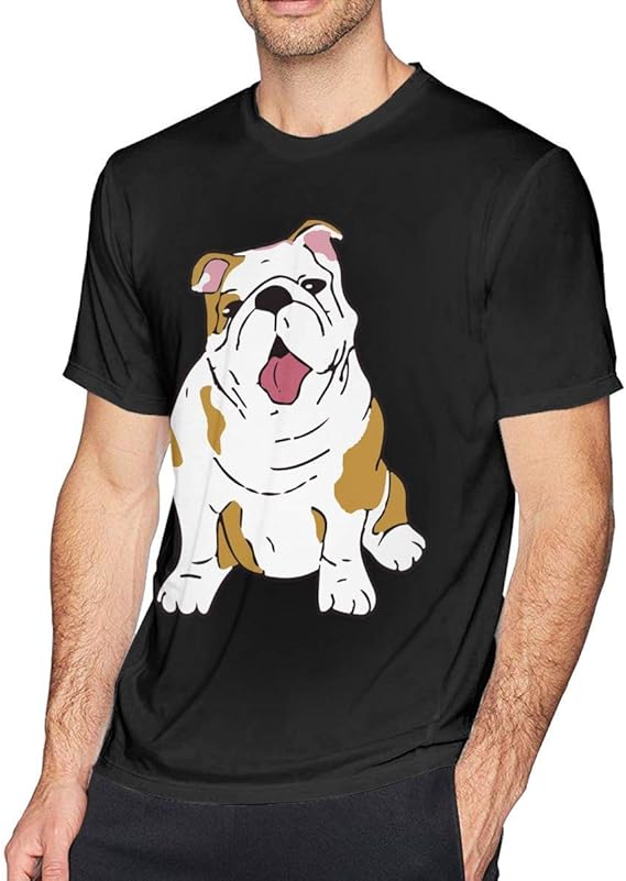 Amazon メンズ半袖クルーネックtシャツ英語ブルドッグチュニックトップ Tシャツ カットソー 通販